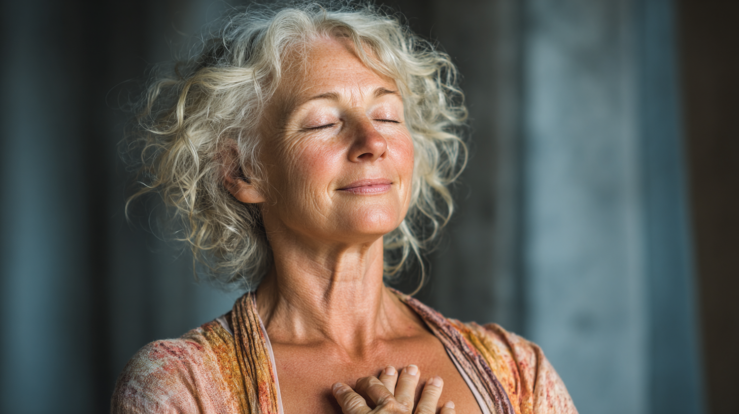 Grup de adulți seniors practicând yoga în aer liber